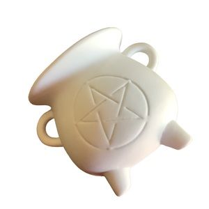 White Ceramic Oil Wax Melter Pentacle Cauldron New